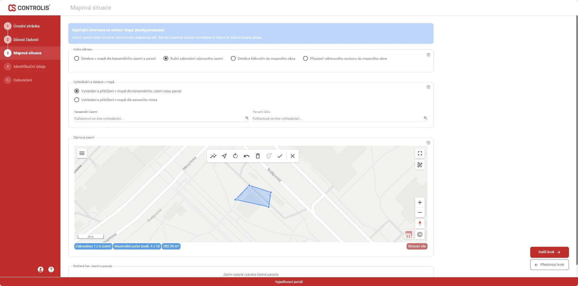External Request Portal - Mapová situace ve 3. kroku zadávacího formuláře