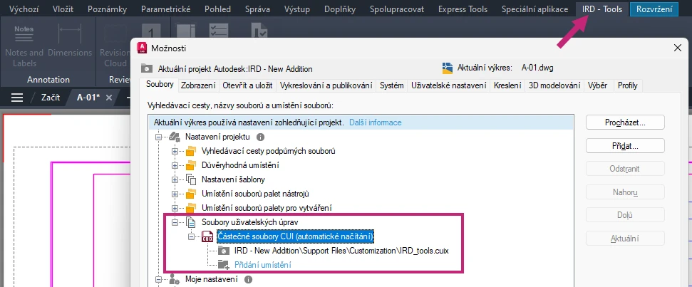 Autodesk AutoCAD 2027: Připojené podpůrné soubory: částečné soubory CUIx (Connected Support Files: Partial Customization CUIx Files)