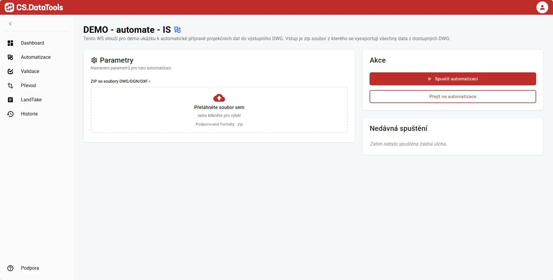 CS Automate: nastavení parametrů pro automatizaci v dialogu Parametry