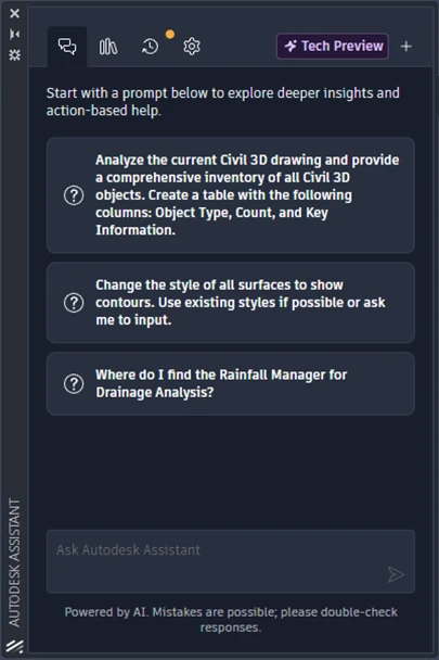 Autodesk Civil 3D 2027: Autodesk Assistant - AI a automatizace