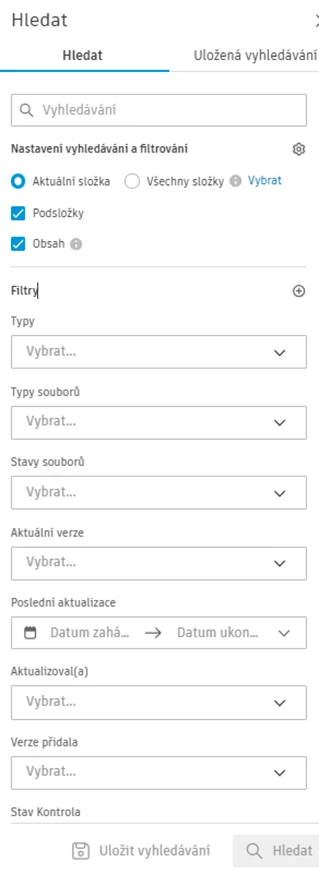 Společné datové prostředí Autodesk Construction Cloud umožňuje rychlé vyhledávání a filtrování dokumentů